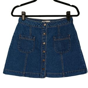 FOREVER 21 Button Front Medium Blue Denim A-Line Mini Skirt Size Medium